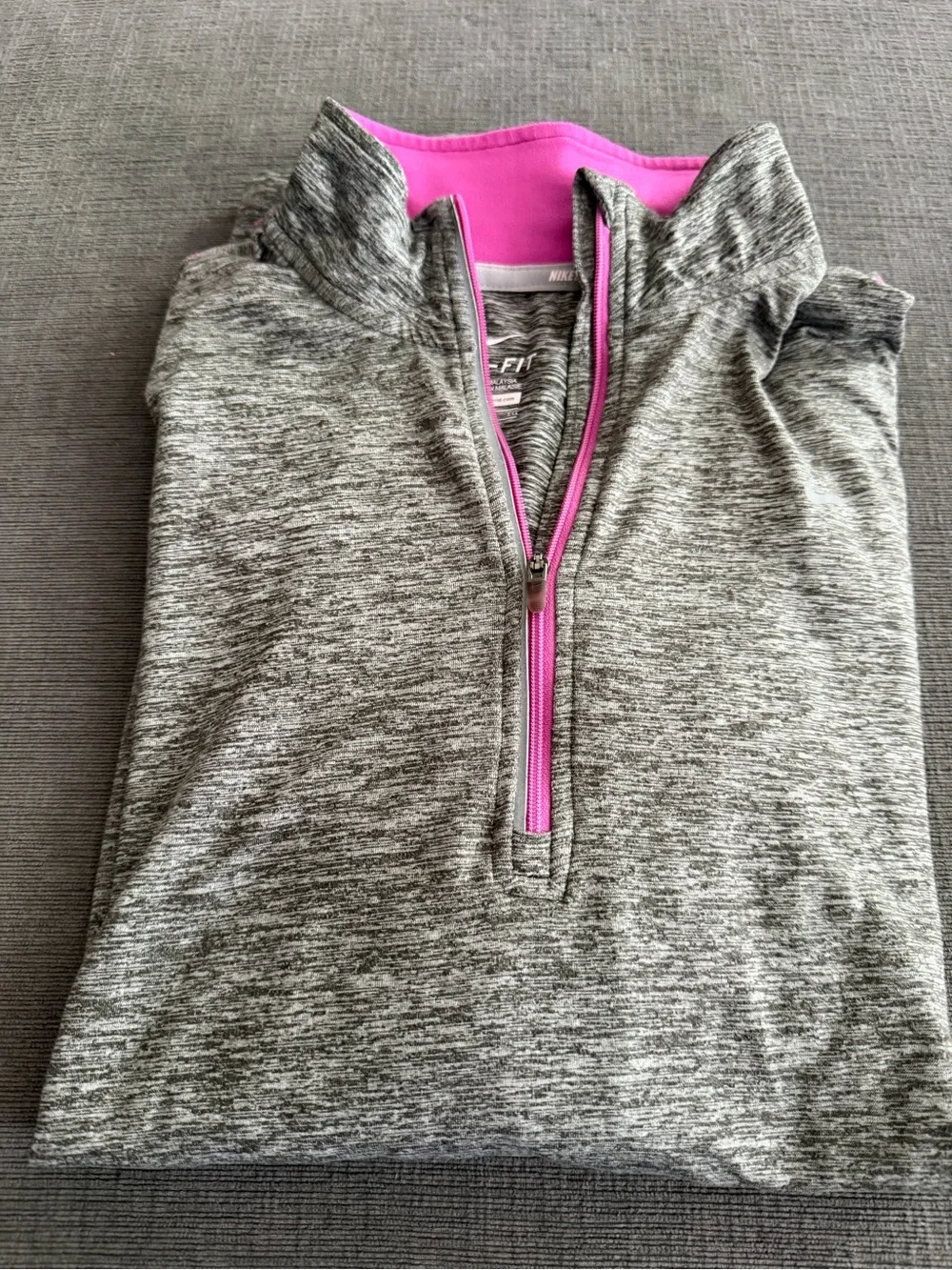 Womens NIKE ELEMENT Dri-Fit 1/4 Zip Pullover Running Top Size XL Grey/Pink